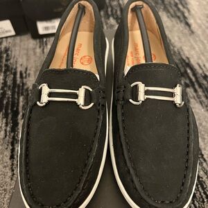 Marc Joseph Black Suede Loafers with Silver Bit